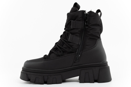 Schwarze, gefütterte Winterstiefeletten für Damen von Lee Cooper mit Reißverschluss
