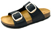 Bio Bio Damen-Flip-Flops, vorgeformte Zehenstegsohlen, Naturleder, Schwarz