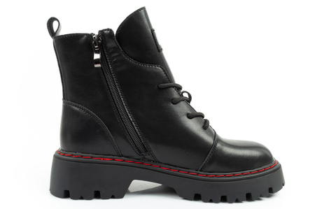 Lee Cooper Stiefel, Damen-Wanderstiefel, Chelsea Boots aus Leder, Schwarz und Rot