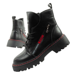 Lee Cooper Stiefel, Damen-Wanderstiefel, Chelsea Boots aus Leder, Schwarz und Rot