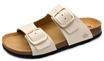 Bio Bio Damen-Flip-Flops, vorgeformte Zehentrenner, Naturleder, Beige