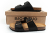 Bio Bio Herren-Flip-Flops, vorgeformte Zehenstegsohlen, Naturleder, Schwarz