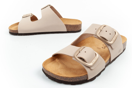 Bio Bio Damen-Flip-Flops, vorgeformte Zehentrenner, Naturleder, Beige