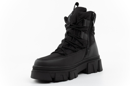 Schwarze, gefütterte Winterstiefeletten für Damen von Lee Cooper mit Reißverschluss