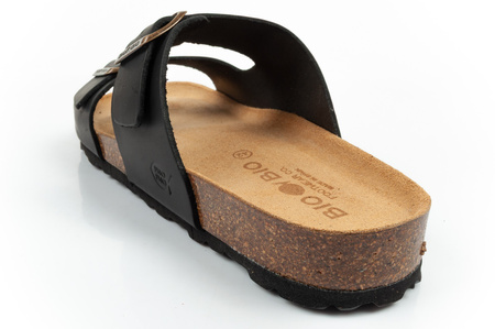 Bio Bio Herren-Flip-Flops, vorgeformte Zehenstegsohlen, Naturleder, Schwarz