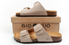 Bio Bio Damen-Flip-Flops, vorgeformte Zehentrenner, Naturleder, Beige