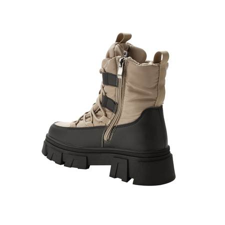 Beigefarbene, gefütterte Winterstiefeletten für Damen von Lee Cooper mit Reißverschluss