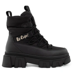 Schwarze, gefütterte Winterstiefeletten für Damen von Lee Cooper mit Reißverschluss