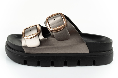 Lee Cooper Damen-Slipper, silberne Flip-Flops, bequeme und modische Plateau-Sandalen