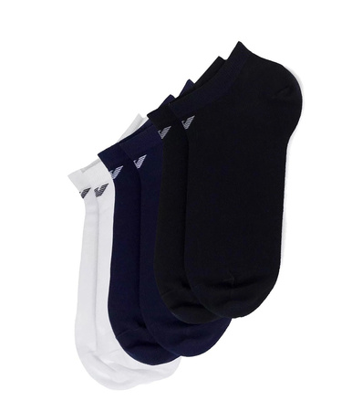 Emporio Armani Calza Baumwoll-Knöchelsocken, Komfortables 3er-Pack, Marineblau, Schwarz, Weiß