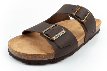 Bio Bio Herren-Flip-Flops, vorgeformte Zehentrenner, Naturleder, Braun