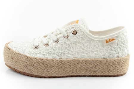 Lee Cooper Damen-Sneaker mit Schnürung, Weiß mit Plateau