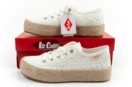 Lee Cooper Damen-Sneaker mit Schnürung, Weiß mit Plateau