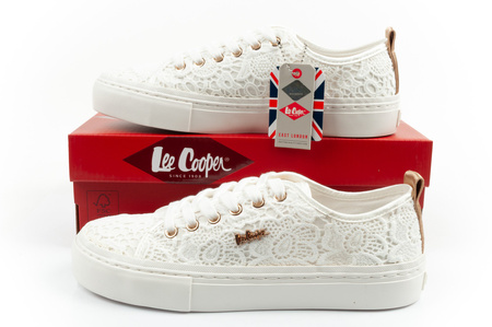 Lee Cooper Damen-Sneaker, modische weiße Schnürung