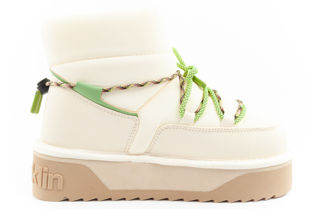 Damen-Winterstiefel von D. Franklin, modische Stiefeletten mit Fellfutter in Beige und Grün