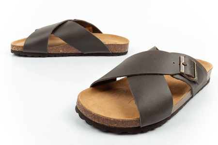 Bio Bio Herren-Flip-Flops, vorgeformte Zehentrenner, Naturleder, Braun