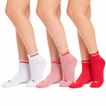 Puma Damen 3er-Pack Baumwoll-Knöchelsocken Pink/Rot/Weiß