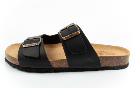 Bio Bio Herren-Flip-Flops, vorgeformte Zehenstegsohlen, Naturleder, Schwarz