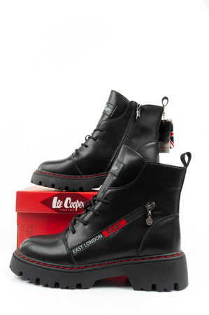 Lee Cooper Stiefel, Damen-Wanderstiefel, Chelsea Boots aus Leder, Schwarz und Rot