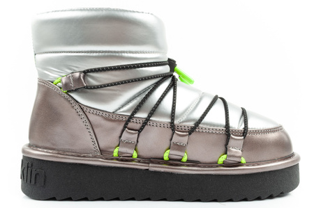D.Franklin Damen Winterstiefel, modische, isolierte, silberne Stiefeletten