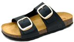 Bio Bio Damen-Flip-Flops, vorgeformte Zehenstegsohlen, Naturleder, Schwarz