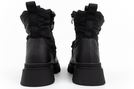 Schwarze, gefütterte Winterstiefeletten für Damen von Lee Cooper mit Reißverschluss