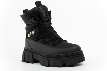 Schwarze, gefütterte Winterstiefeletten für Damen von Lee Cooper mit Reißverschluss