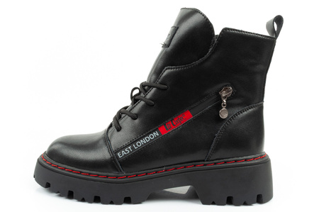 Lee Cooper Stiefel, Damen-Wanderstiefel, Chelsea Boots aus Leder, Schwarz und Rot