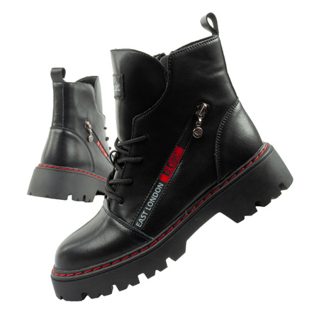 Lee Cooper Stiefel, Damen-Wanderstiefel, Chelsea Boots aus Leder, Schwarz und Rot