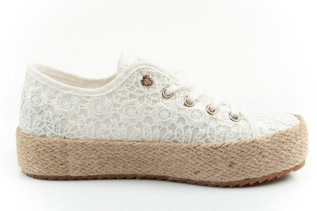 Lee Cooper Damen-Sneaker mit Schnürung, Weiß mit Plateau