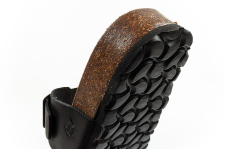 Bio Bio Herren-Flip-Flops, vorgeformte Zehenstegsohlen, Naturleder, Schwarz