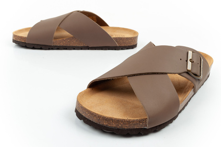 Bio Bio Herren-Flip-Flops, vorgeformte Zehentrenner, Naturleder, Braun