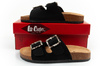 Lee Cooper Damen-Sandalen zum Hineinschlüpfen, Schwarzes Wildleder, Bequem, Leicht