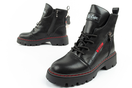Lee Cooper Stiefel, Damen-Wanderstiefel, Chelsea Boots aus Leder, Schwarz und Rot