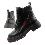 Lee Cooper Stiefel, Damen-Wanderstiefel, Chelsea Boots aus Leder, Schwarz und Rot