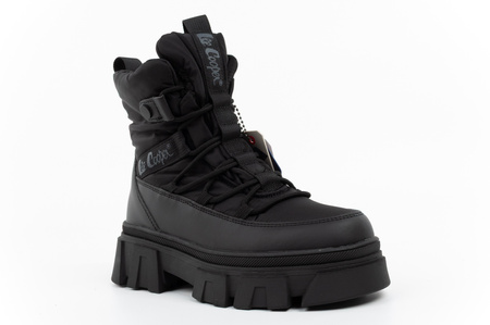 Schwarze, gefütterte Winterstiefeletten für Damen von Lee Cooper mit Reißverschluss