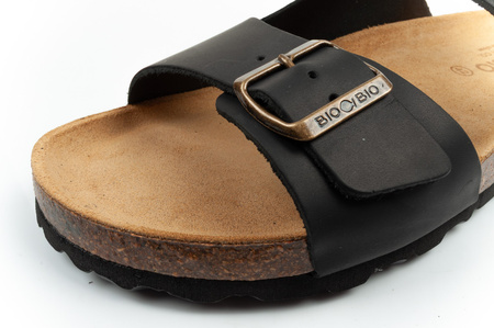 Bio Bio Herren-Flip-Flops, vorgeformte Zehenstegsohlen, Naturleder, Schwarz