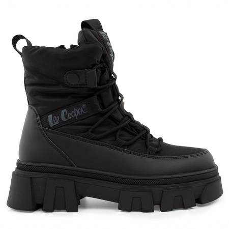 Schwarze, gefütterte Winterstiefeletten für Damen von Lee Cooper mit Reißverschluss