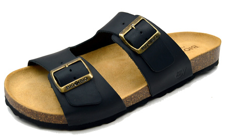 Bio Bio Herren-Flip-Flops, vorgeformte Zehenstegsohlen, Naturleder, Schwarz