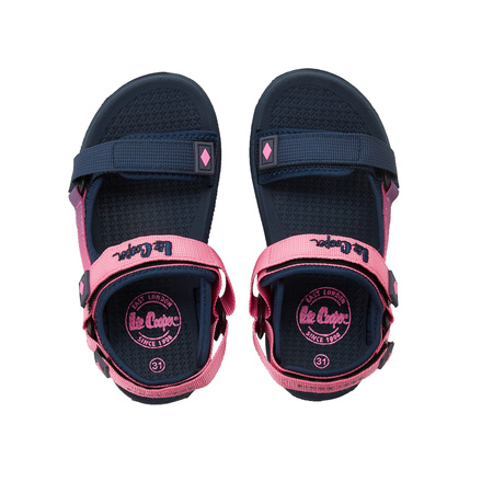 Lee Cooper Mädchen-Sandalen mit Klettverschluss für den Sommer am Strand, Marineblau und Rosa