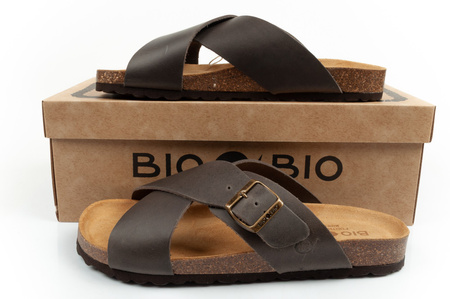Bio Bio Herren-Flip-Flops, vorgeformte Zehentrenner, Naturleder, Braun