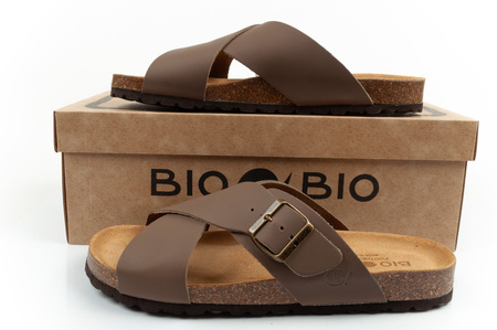 Bio Bio Herren-Flip-Flops, vorgeformte Zehentrenner, Naturleder, Braun