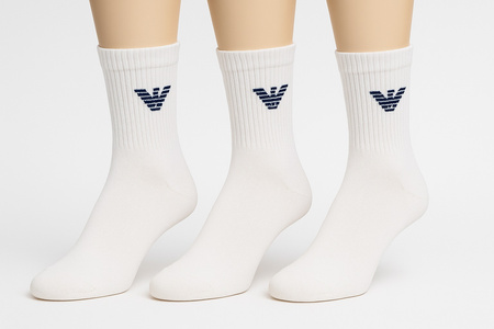 Emporio Armani Herren-Socken, weiße Baumwolle, 3er-Pack