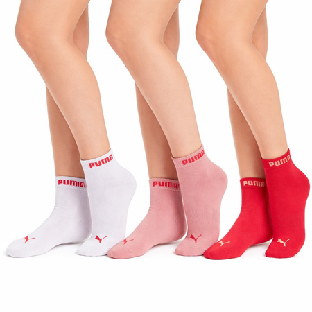 Puma Damen 3er-Pack Baumwoll-Knöchelsocken Pink/Rot/Weiß