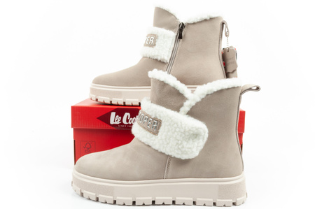 Lee Cooper Damen Stiefel Winterstiefel modisches Schaffell isoliertes Leder Beige