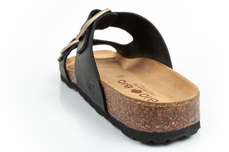 Bio Bio Damen-Flip-Flops, vorgeformte Zehenstegsohlen, Naturleder, Schwarz