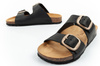 Bio Bio Damen-Flip-Flops, vorgeformte Zehenstegsohlen, Naturleder, Schwarz