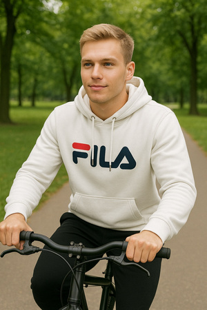 Fila Herren-Kapuzenpullover aus weißer Baumwolle mit Kängurutasche