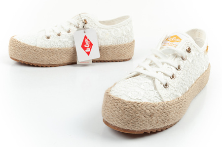Lee Cooper Damen-Sneaker mit Schnürung, Weiß mit Plateau