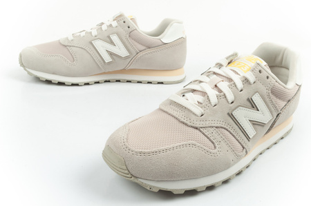 New Balance 373 Damen-Sneaker, Modisches Leder, Beige, Weiß